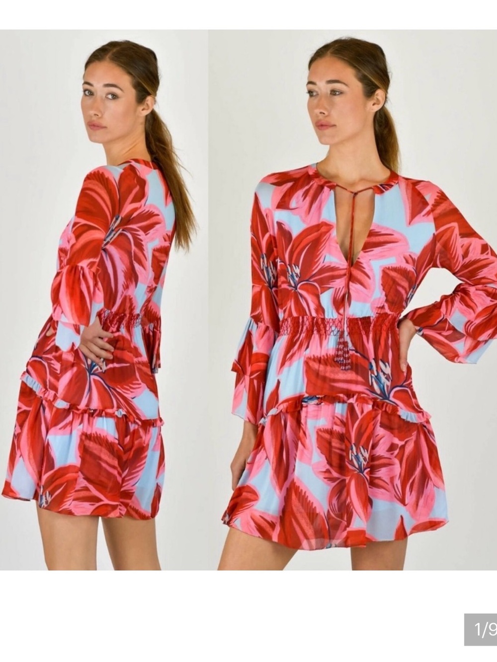 FARM Rio Red & Light Blue Azalea Mini Dress - Picture 2 of 13